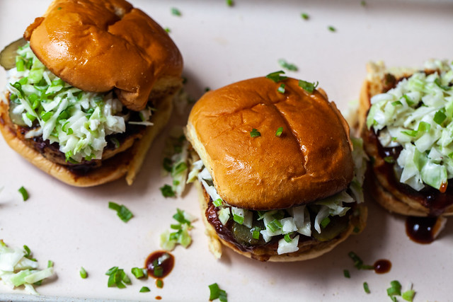 Chicken meatball sliders that have been crushed